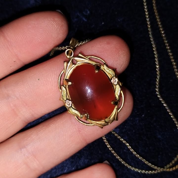 Vintage Carnelian 12k Gf Pendant With Silver Chain - Picture 1 of 1